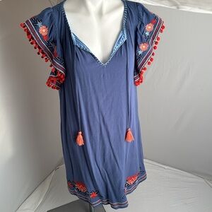 THML blue multicolor Mexico beach dress
